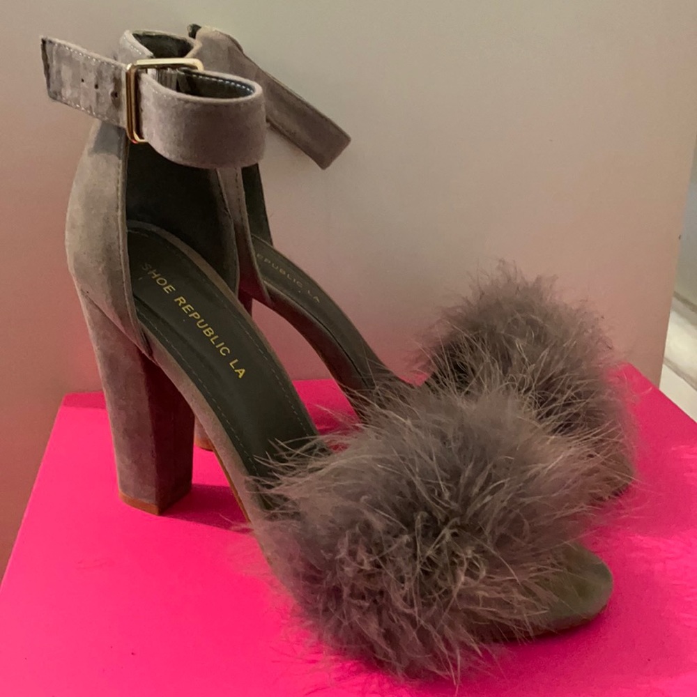Gray Fur Front Heels